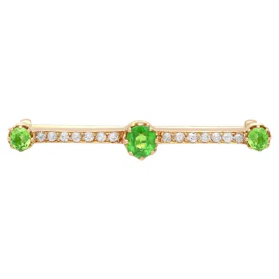 Pre-owned 1stdibs Antique 1.01 Carat Demantoid Garnet And Diamond Rose Gold Bar Brooch In Red