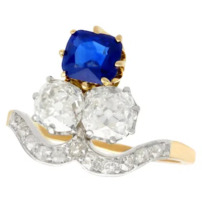 Pre-owned 1stdibs Antique 1.35 Carat Sapphire 2.06 Carat Diamond Yellow Gold Cocktail Ring