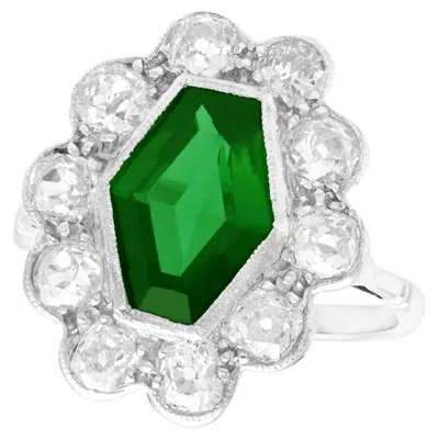 Pre-owned 1stdibs Antique 1.45 Carat Tourmaline And 1.96 Carat Diamond White Gold Cocktail Ring