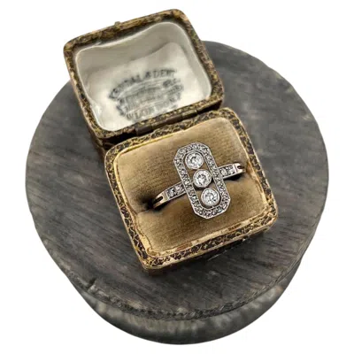 Pre-owned 1stdibs Antique 14ct Gold, Edwardian Diamond Rectangular Three Stone Ring In Multi