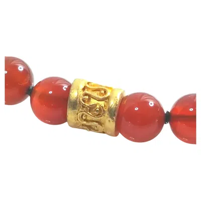 Pre-owned 1stdibs Antique 14k Yellow Gold & Carnelian Bead Handknotted Silk Necklace