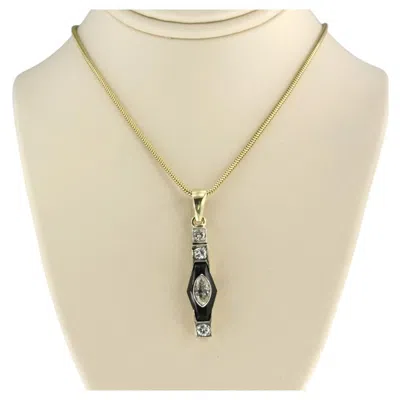 Pre-owned 1stdibs Antique 14k Yellow Gold Necklace With Onyx & Diamonds, 1.00ct