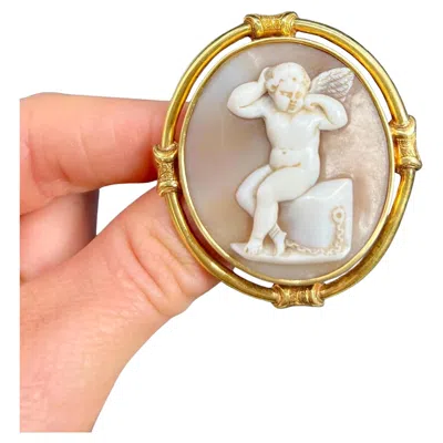 Pre-owned 1stdibs Antique 15ct Gold, Early Victorian Cherub Shell Cameo Portrait Brooch In Multi