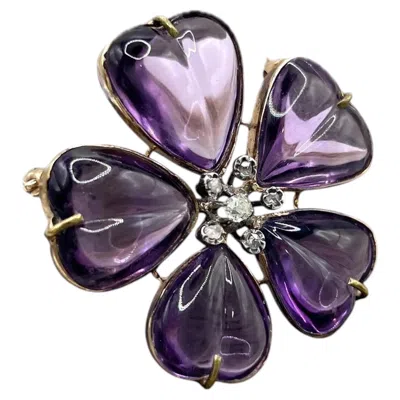 Pre-owned 1stdibs Antique 15ct Gold, Edwardian Amethyst & Diamond Flower Brooch In Purple