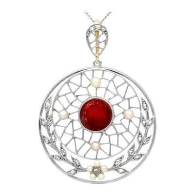 Pre-owned 1stdibs Antique 1.74 Carat Garnet And Diamond, Pearl And Yellow Gold Pendant, Circa 1900