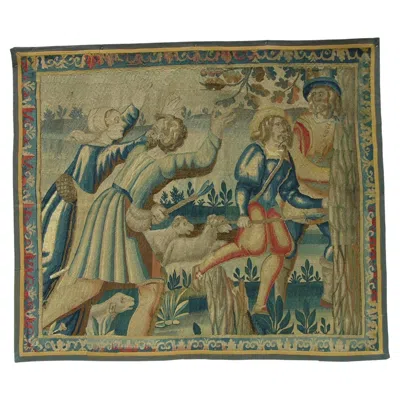 Pre-owned 1stdibs Antique 17th Century Brussels Tapestry 5' X 4'2" In Gray