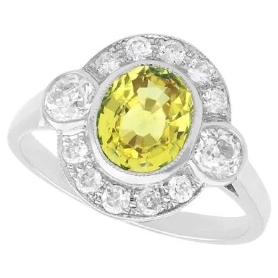 Pre-owned 1stdibs Antique 1.80ct Green-yellow Sapphire & Diamond Platinum Ring, 1935 In Blue