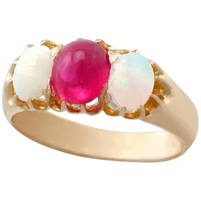 Pre-owned 1stdibs Antique 1890s Cabochon Cut Ruby And Opal Yellow Gold Trilogy Ring