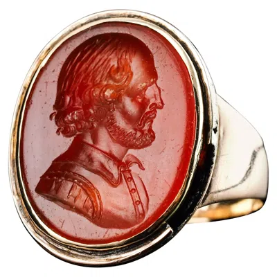 Pre-owned 1stdibs Antique 18k Gold Carnelian Intaglio Ring, Side Profile Gentleman - 19th Century. In Multi