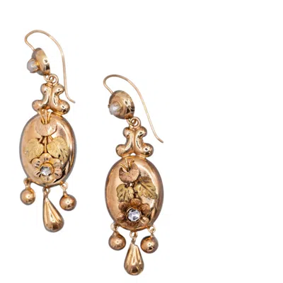 Pre-owned 1stdibs Antique 18k Gold Victorian Earrings, 1880's Dutch Heirlooms, Floral Pearl Dangle In Multi