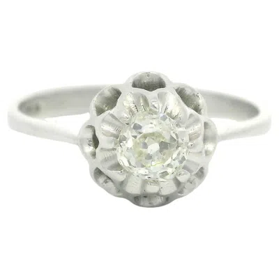 Pre-owned 1stdibs Antique 18k White Gold .37ctw Old Mine Cut Diamond Buttercup Solitaire Ring