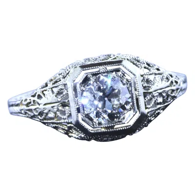 Pre-owned 1stdibs Antique 18k White Gold Filigree Ring With .65 Ct Diamond, Circa 1923