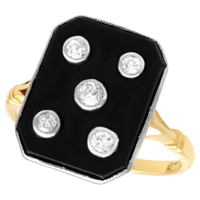 Pre-owned 1stdibs Antique 18k Yellow Gold Onyx Diamond Cocktail Ring, Circa 1930