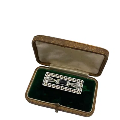 Pre-owned 1stdibs Antique 1920s Art Deco Sapphire, Diamond And Pearl Enamel Brooch In Multi