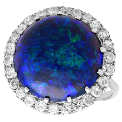 Pre-owned 1stdibs Antique 1930s 7.20ct Cabochon Cut Black Opal And Diamond Platinum Ring