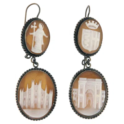 Pre-owned 1stdibs Antique 1930s Italian Silver Drop Earrings With Cameos, 14.20g In Multi