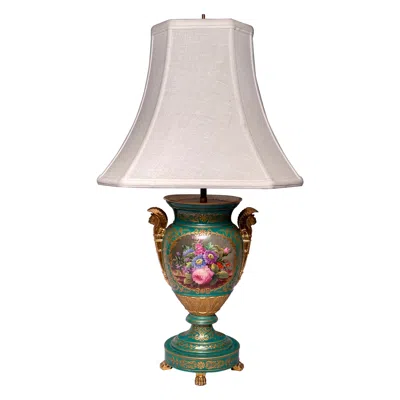Pre-owned 1stdibs Antique 19th Century French Green And Gold Painted Porcelain Lamp, Circa 1860