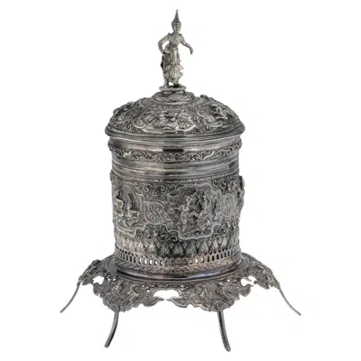 Pre-owned 1stdibs Antique 19thc Burmese Solid Silver Betel Box On Stand, Rangoon C.1890