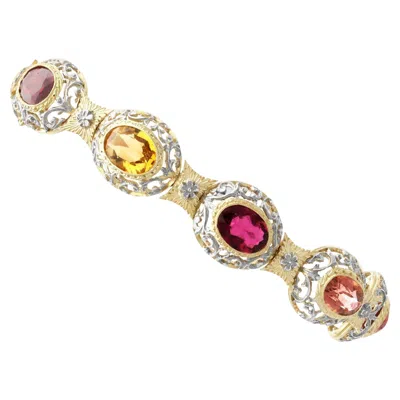 Pre-owned 1stdibs Antique 22.82 Carat Garnet And 1.95 Carat Citrine 10k Yellow Gold Bracelet