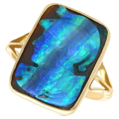 Pre-owned 1stdibs Antique 2.30 Carat Black Opal And 18k Yellow Gold Cameo Ring Circa 1900