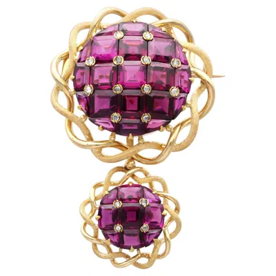 Pre-owned 1stdibs Antique 23.50 Carat Garnet 0.28 Carat Diamond 18k Yellow Gold Brooch Circa 1890