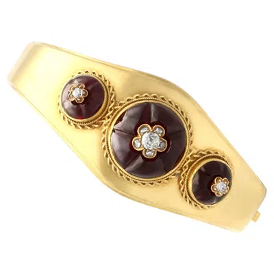 Pre-owned 1stdibs Antique 23.59 Carat Garnet Diamond Yellow Gold Bangle
