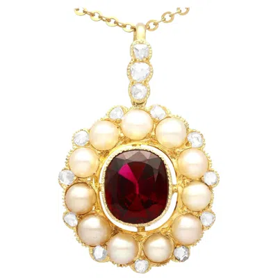 Pre-owned 1stdibs Antique 2.96ct Garnet Pearl And 0.72ct Diamond, 12k Yellow Gold Pendant