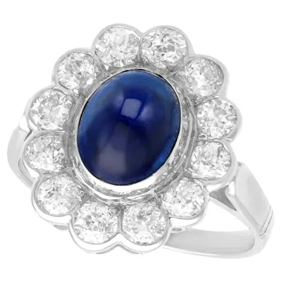 Pre-owned 1stdibs Antique 3.03ct Cabochon Cut Sapphire And 1.80ct Diamond White Gold Cluster Ring
