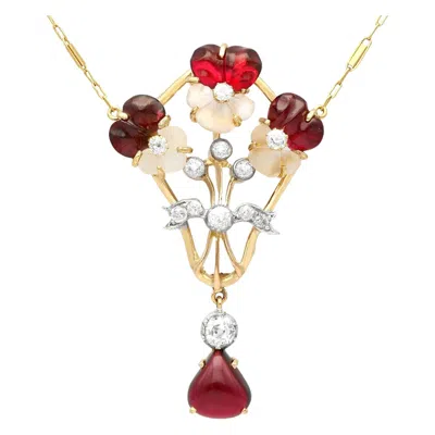 Pre-owned 1stdibs Antique 6.92ct Garnet, 3.50ct Moonstone And 1.23ct Diamond Yellow Gold Pendant