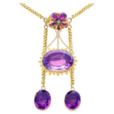 Pre-owned 1stdibs Antique Amethyst Citrine And Turquoise 20k Yellow Gold Drop Necklace