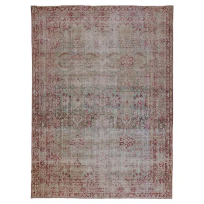 Pre-owned 1stdibs Antique Aqua Green/burgundy Distressed Lavar Kirman Rug With All-over Pattern In Gray