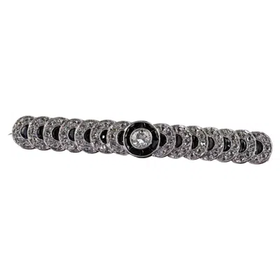 Pre-owned 1stdibs Antique Art Deco Platinum Old European Diamond And Onyx Bar Pin In Black