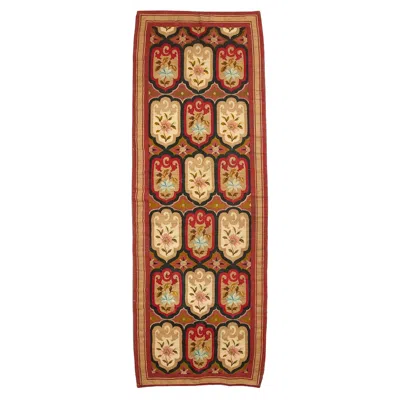 Pre-owned 1stdibs Antique Aubusson Flatweave Runner With Cartouche Medallions - Rug & Kilim In Brown