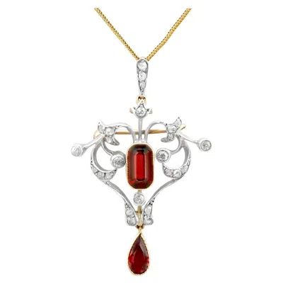 Pre-owned 1stdibs Antique Belle Époque Garnet & Diamond Pendant Brooch In 9k Gold In Multi
