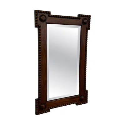 Pre-owned 1stdibs Antique Bobbin Turned Oak Wall Mirror – Arts And Crafts Style Spool Beaded Frame In Brown
