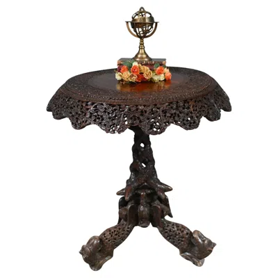 Pre-owned 1stdibs Antique Burmese Side Table Carved Hardwood Myanmar Furniture In Brown