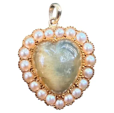 Pre-owned 1stdibs Antique Cats Eye And Pearl Necklace Pendant In 14kt Yellow Gold Circa Early 1900