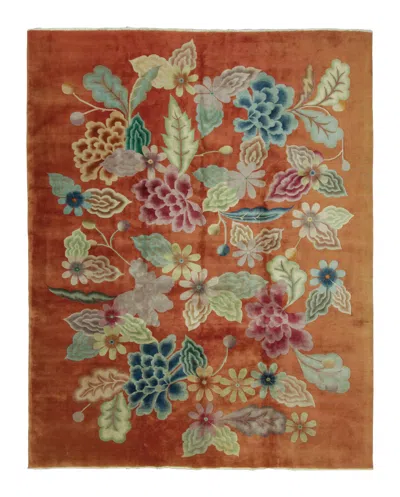 Pre-owned 1stdibs Antique Chinese Art Deco Rug In Rust With Bold Floral Design - Rug & Kilim In Brown