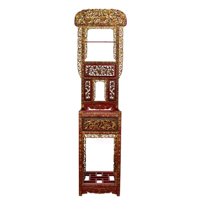 Pre-owned 1stdibs Antique Chinese Wash Basin Stand Red Lacquer & Gilded W/hand Carved Details