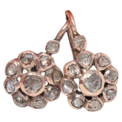 Pre-owned 1stdibs Antique Circa 1870s 8k Gold Estate Natural Rose Cut Diamond Decorated Earring In Red