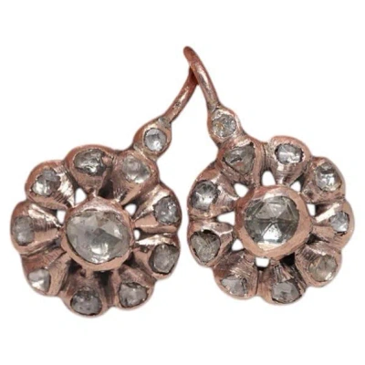Pre-owned 1stdibs Antique Circa 1900s 8k Gold Natural Rose Cut Diamond Decorated Earring In Red