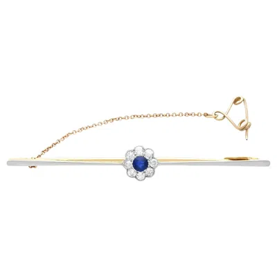 Pre-owned 1stdibs Antique Circa 1910 15k Yellow Gold Sapphire & Diamond Bar Brooch