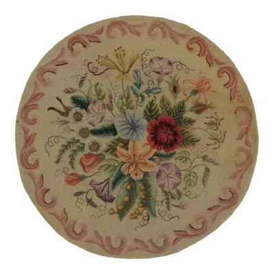 Pre-owned 1stdibs Antique Circle Hooked Rug With Central Floral Design In Multicolor - Rug & Kilim In Brown