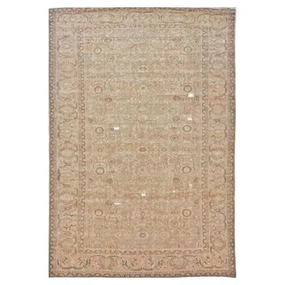 Pre-owned 1stdibs Antique Distressed Traditional Malayer Wool 9x13 Beige & Taupe Handmade Area Rug In Brown