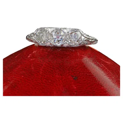 Pre-owned 1stdibs Antique Edwardian Platinum Old Mine Diamond Filigree Three Stone Ring In Multi