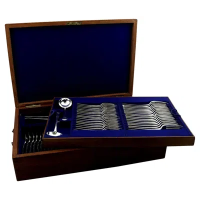Pre-owned 1stdibs Antique Edwardian Sterling Silver Canteen Of Cutlery (1906) In Black