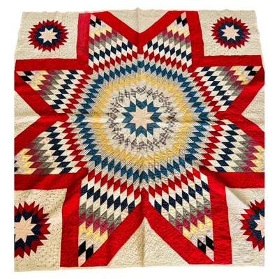 Pre-owned 1stdibs Antique Eight-point Lone Star Quilt In Turkey Red And Double Blue, Circa 1900