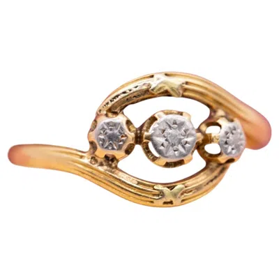 Pre-owned 1stdibs Antique French 18k Gold Art Nouveau Floral Ring – Three Stone Heirloom In Multi