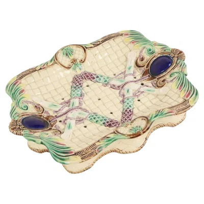 Pre-owned 1stdibs Antique French Majolica Earthenware Asparagus Plate, 19th Century In Sand