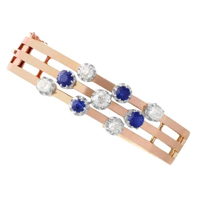 Pre-owned 1stdibs Antique French Sapphire And 2.05 Carat Diamond Rose Gold Bangle In Red